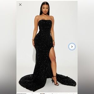 Black Sequin Strapless Evening Gown